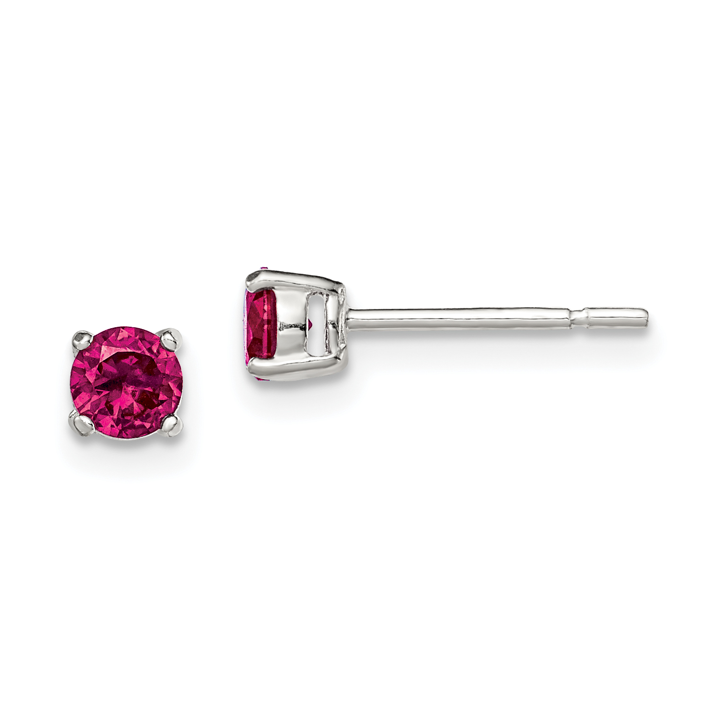 Sterling Silver Polished 4mm Round Red Glass Stud Earrings (QE12363)