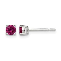 Sterling Silver Polished 4mm Round Dark Red Glass Stud Earrings view 1