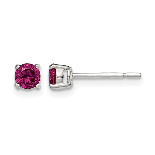 Sterling Silver Polished 4mm Round Dark Red Glass Stud Earrings