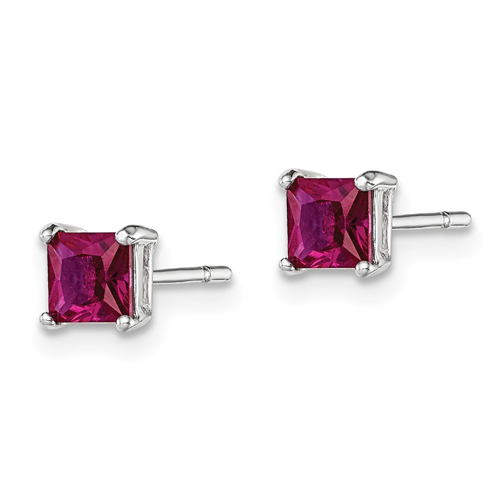 Sterling Silver Polished 4mm Square Red Glass Stud Earrings (QE12364)