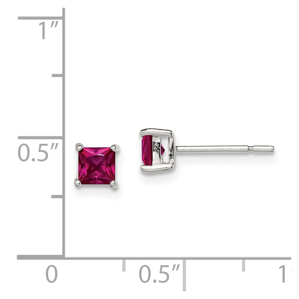 Sterling Silver Polished 4mm Square Red Glass Stud Earrings (QE12364)