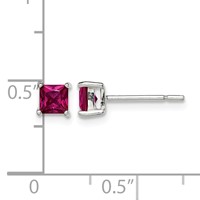Sterling Silver Polished 4mm Square Dark Red Glass Stud Earrings view 4