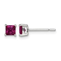 Sterling Silver Polished 4mm Square Dark Red Glass Stud Earrings view 1