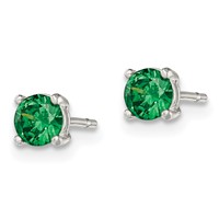 Sterling Silver Polished 4mm Round Green Glass Stud Earrings view 2