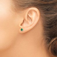 Sterling Silver Polished 4mm Round Green Glass Stud Earrings view 3
