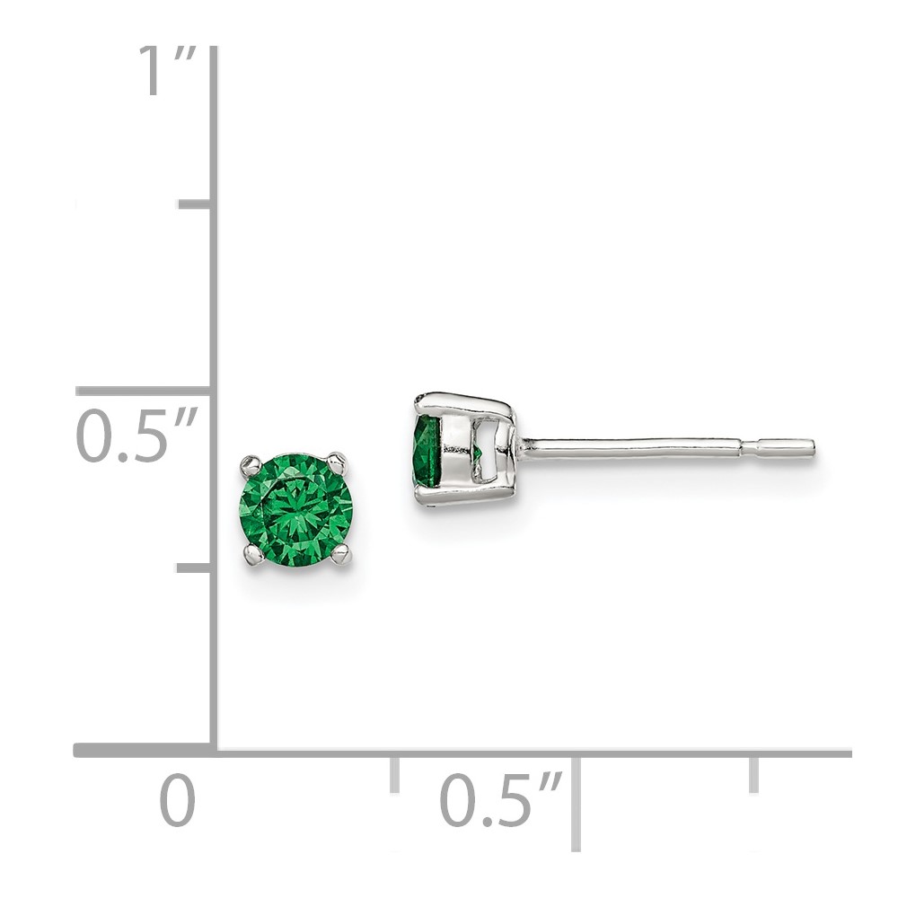 Sterling Silver Polished 4mm Round Green Glass Stud Earrings (QE12365)