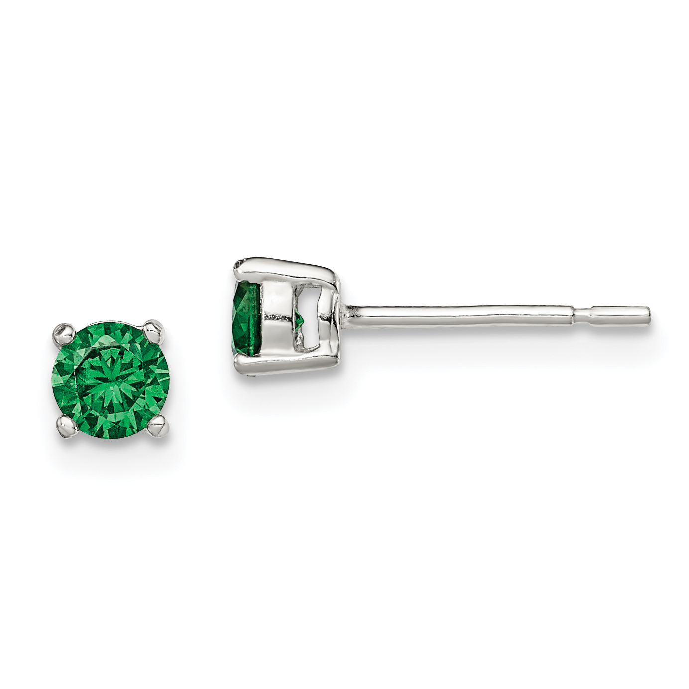 Sterling Silver Polished 4mm Round Green Glass Stud Earrings (QE12365)
