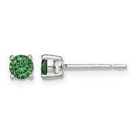 Sterling Silver Polished 4mm Round Green Glass Stud Earrings view 1
