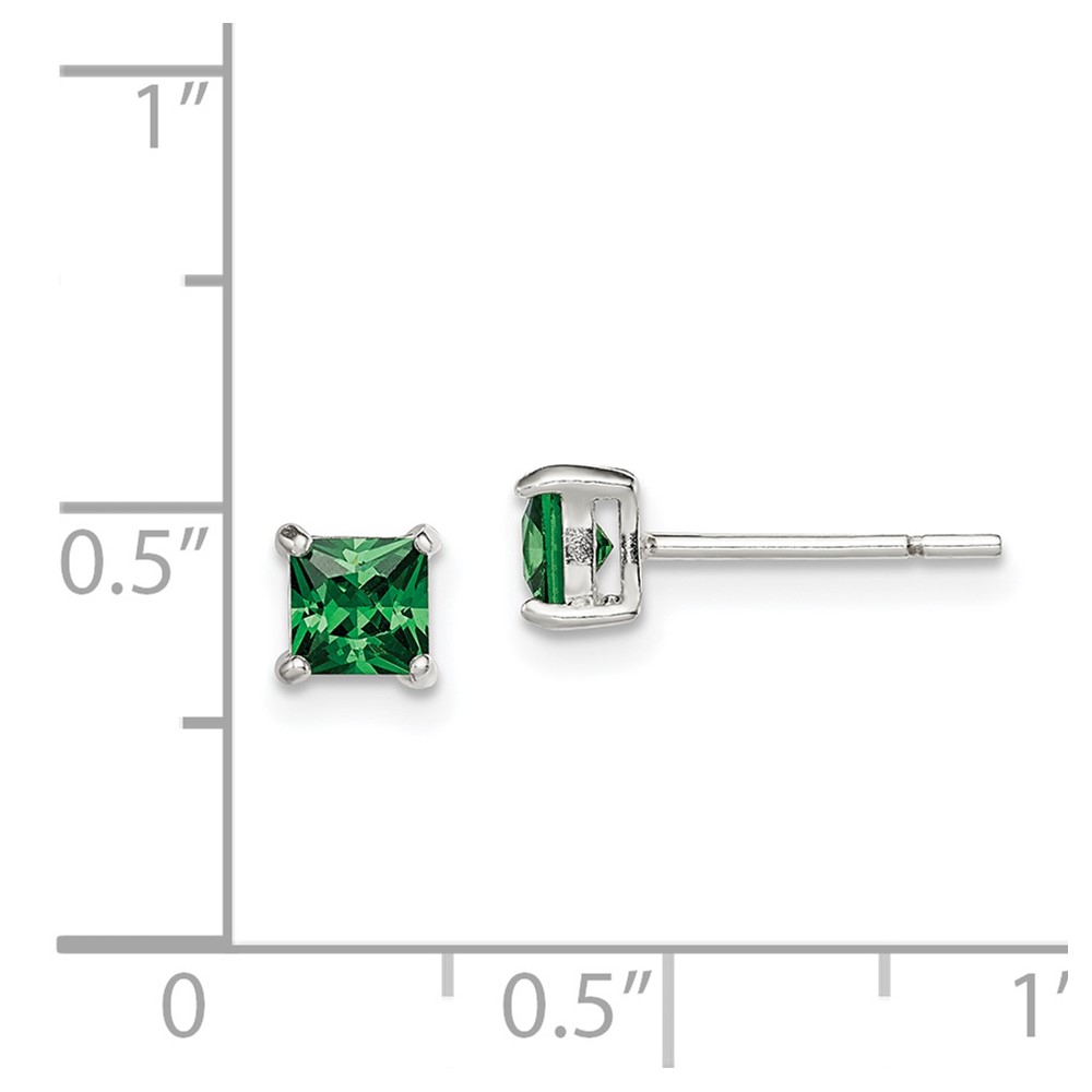 Sterling Silver Polished 4mm Square Green Glass Stud Earrings (QE12366)