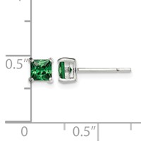 Sterling Silver Polished 4mm Square Green Glass Stud Earrings view 4