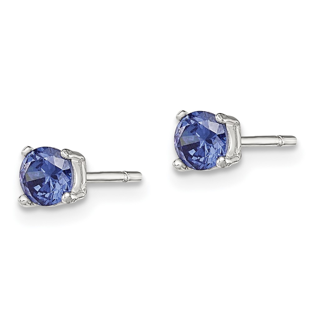 Sterling Silver Polished 4mm Round Dark Blue CZ Stud Earrings (QE12367)