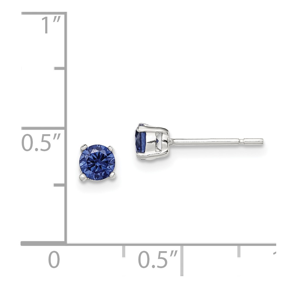 Sterling Silver Polished 4mm Round Dark Blue CZ Stud Earrings (QE12367)
