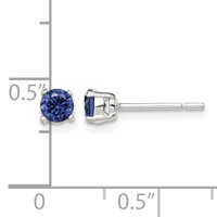 Sterling Silver Polished 4mm Round Dark Blue CZ Stud Earrings view 4