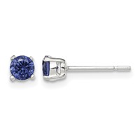Sterling Silver Polished 4mm Round Dark Blue CZ Stud Earrings view 1