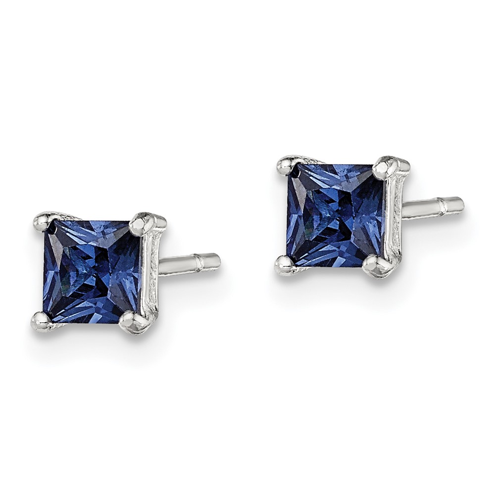 Sterling Silver Polished 4mm Square Dark Blue CZ Stud Earrings (QE12368)
