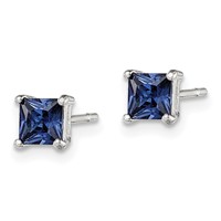 Sterling Silver Polished 4mm Square Dark Blue CZ Stud Earrings view 2