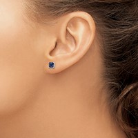 Sterling Silver Polished 4mm Square Dark Blue CZ Stud Earrings view 3