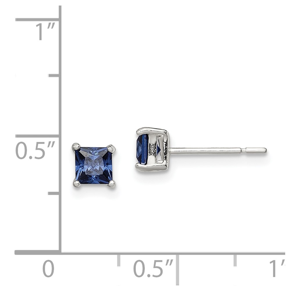 Sterling Silver Polished 4mm Square Dark Blue CZ Stud Earrings (QE12368)