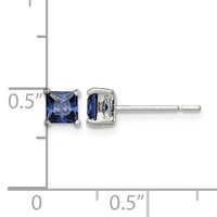Sterling Silver Polished 4mm Square Dark Blue CZ Stud Earrings view 4