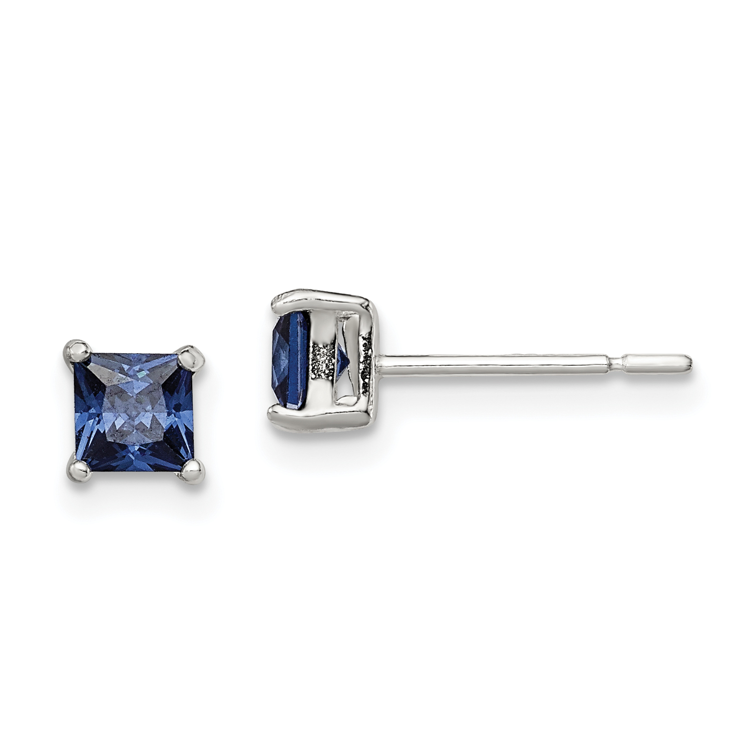 Sterling Silver Polished 4mm Square Dark Blue CZ Stud Earrings (QE12368)