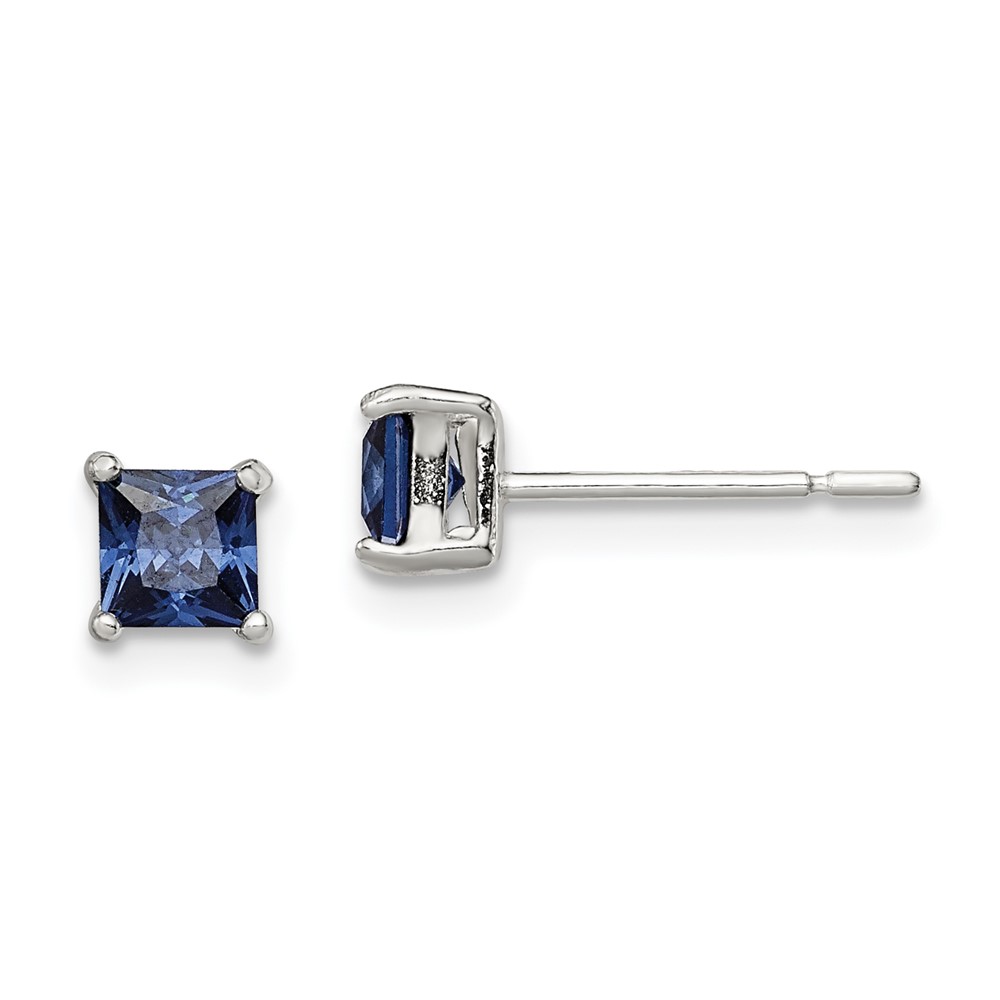 Sterling Silver Polished 4mm Square Dark Blue CZ Stud Earrings (QE12368)