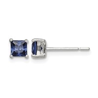 Sterling Silver Polished 4mm Square Dark Blue CZ Stud Earrings view 1
