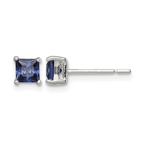 Sterling Silver Polished 4mm Square Dark Blue CZ Stud Earrings