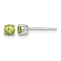 Sterling Silver Polished 4mm Round Light Green CZ Stud Earrings view 1
