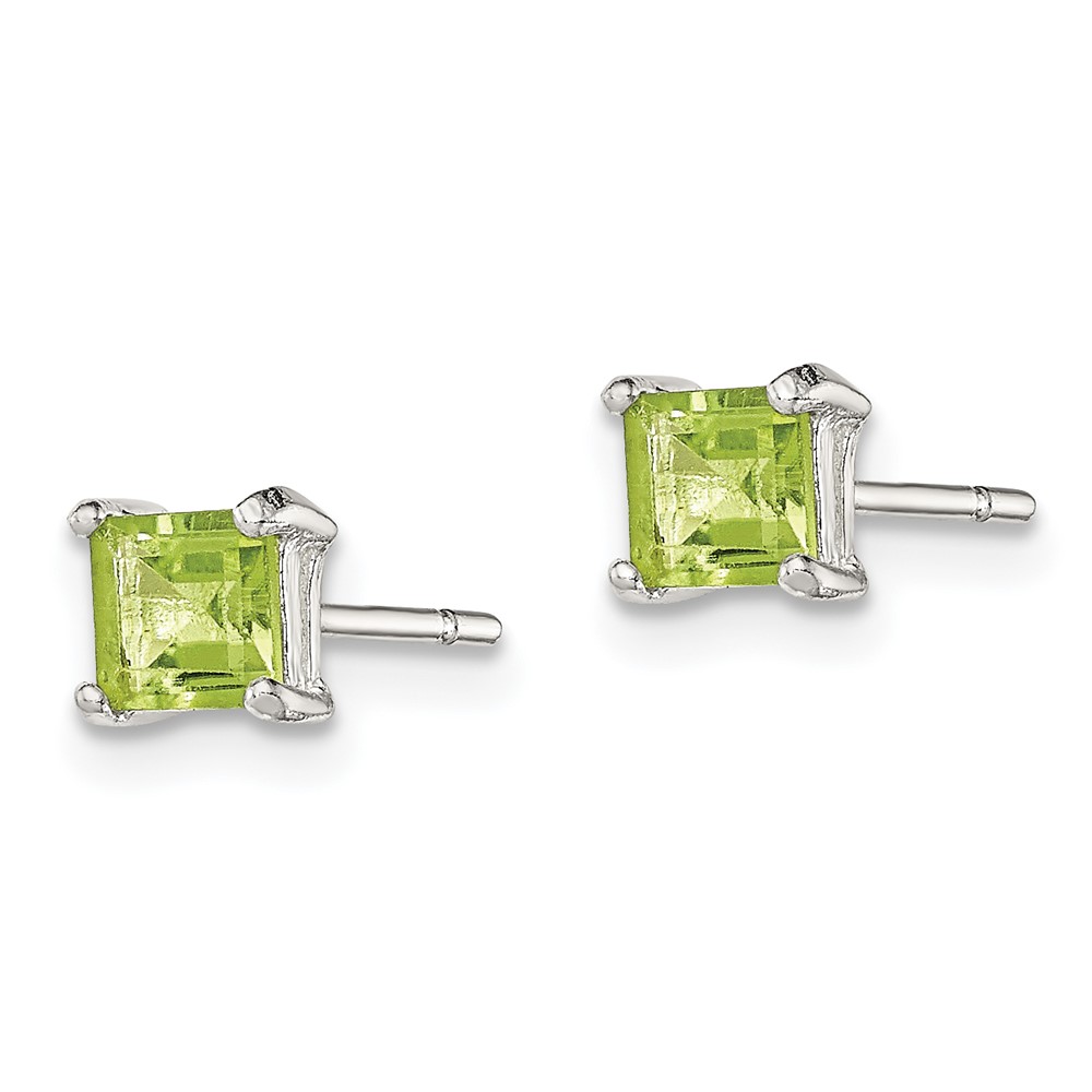 Sterling Silver Polished 4mm Square Light Green CZ Stud Earrings (QE12370)