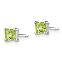 Sterling Silver Polished 4mm Square Light Green CZ Stud Earrings view 2