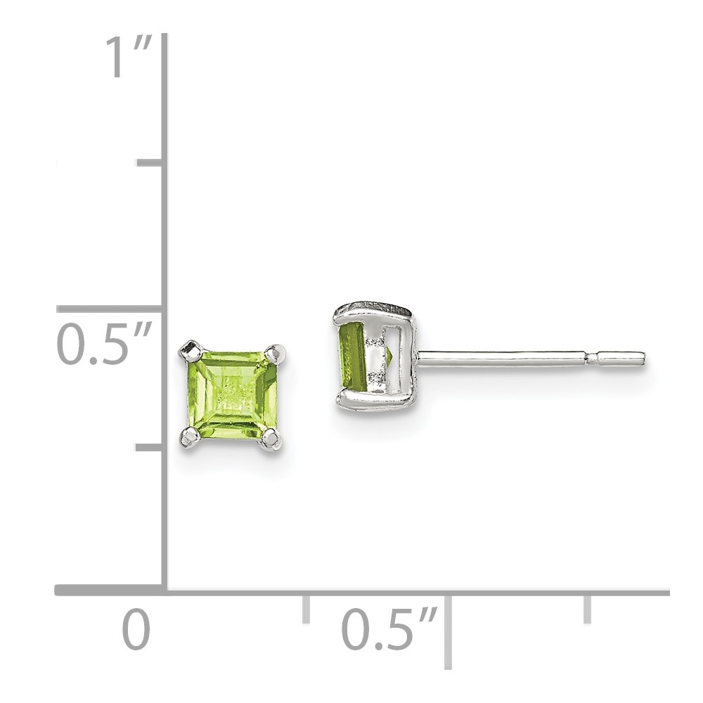 Sterling Silver Polished 4mm Square Light Green CZ Stud Earrings (QE12370)