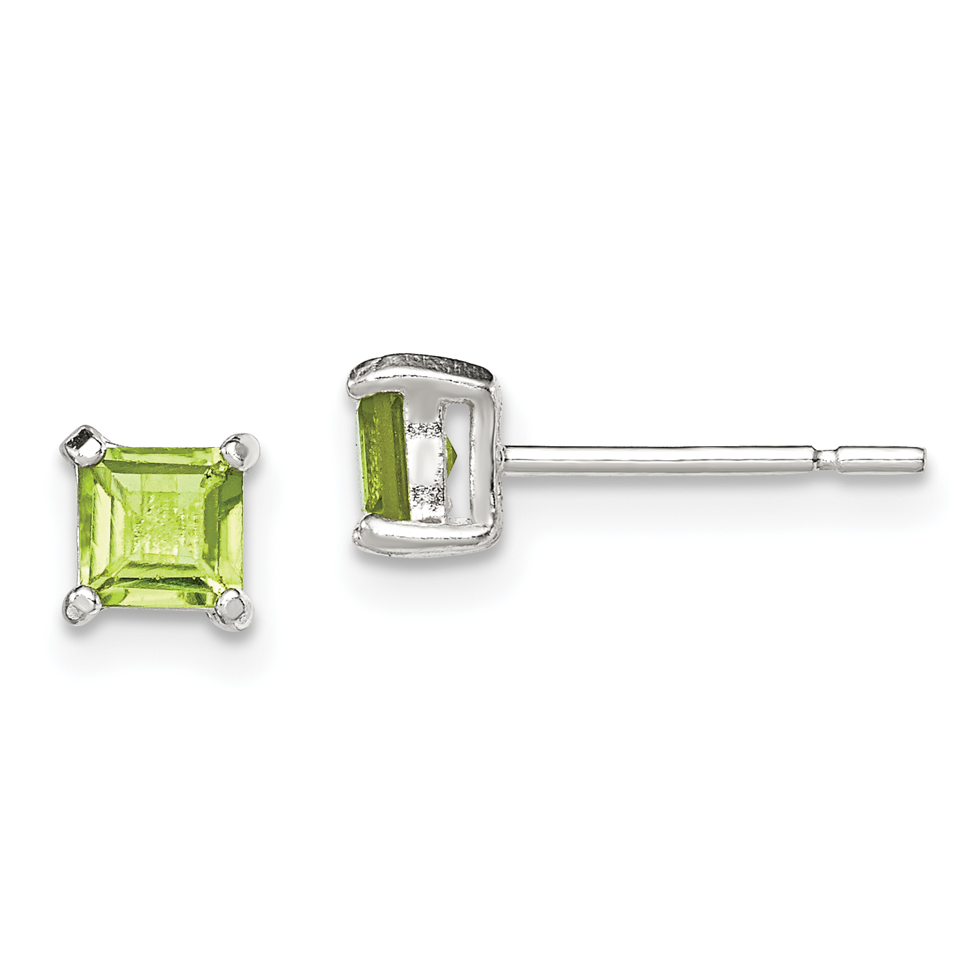 Sterling Silver Polished 4mm Square Light Green CZ Stud Earrings (QE12370)