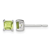 Sterling Silver Polished 4mm Square Light Green CZ Stud Earrings view 1