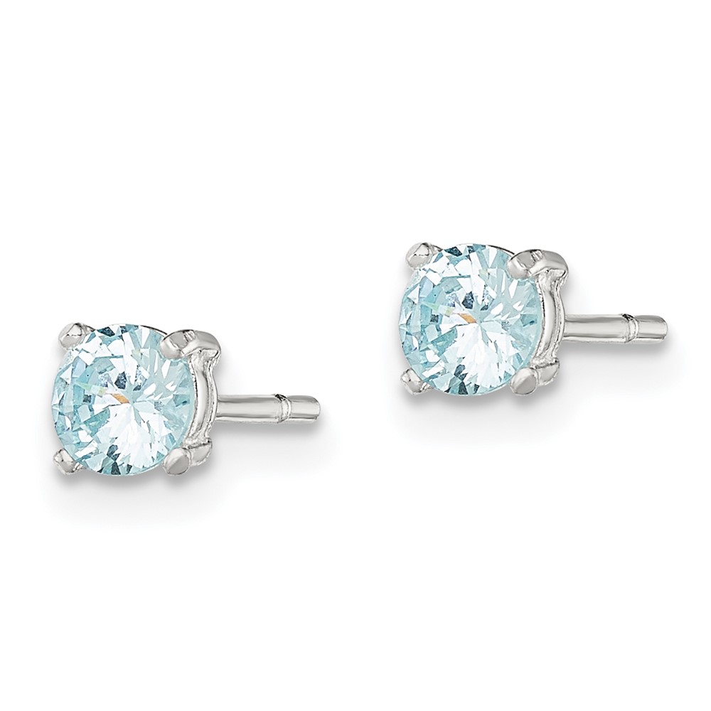 Sterling Silver Polished 4mm Round Light Blue CZ Stud Earrings (QE12371)