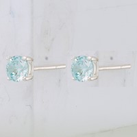 Sterling Silver Polished 4mm Round Light Blue CZ Stud Earrings view 2