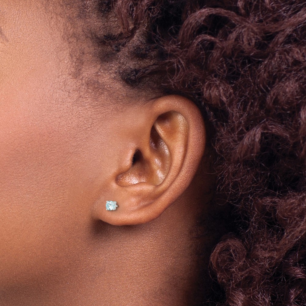 Sterling Silver Polished 4mm Round Light Blue CZ Stud Earrings (QE12371)