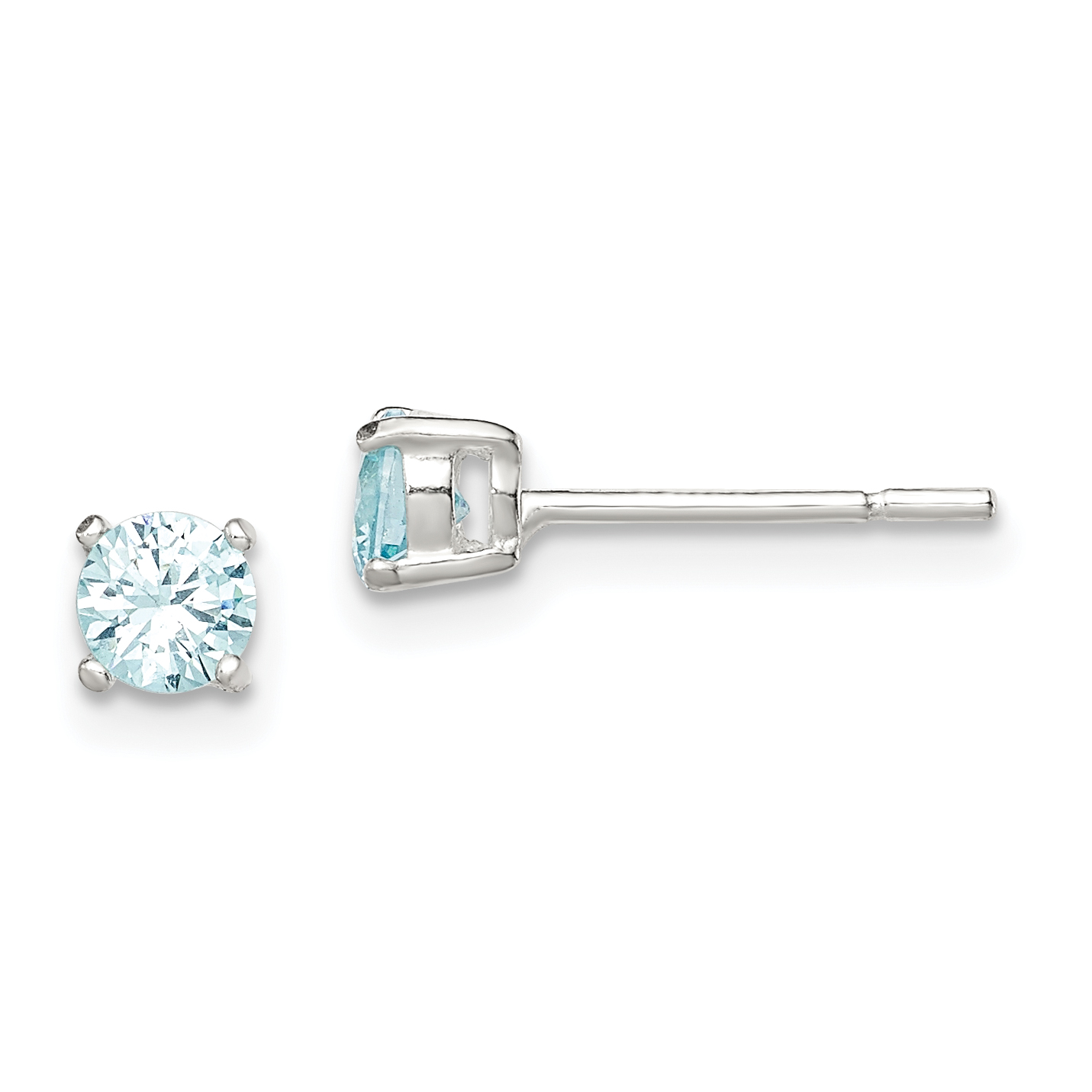 Sterling Silver Polished 4mm Round Light Blue CZ Stud Earrings (QE12371)
