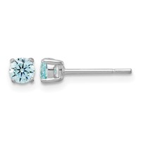 Sterling Silver Polished 4mm Round Light Blue CZ Stud Earrings view 1