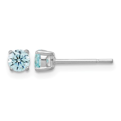 Sterling Silver Polished 4mm Round Light Blue CZ Stud Earrings