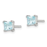 Sterling Silver Polished 4mm Square Light Blue CZ Stud Earrings view 2