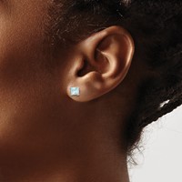 Sterling Silver Polished 4mm Square Light Blue CZ Stud Earrings view 3