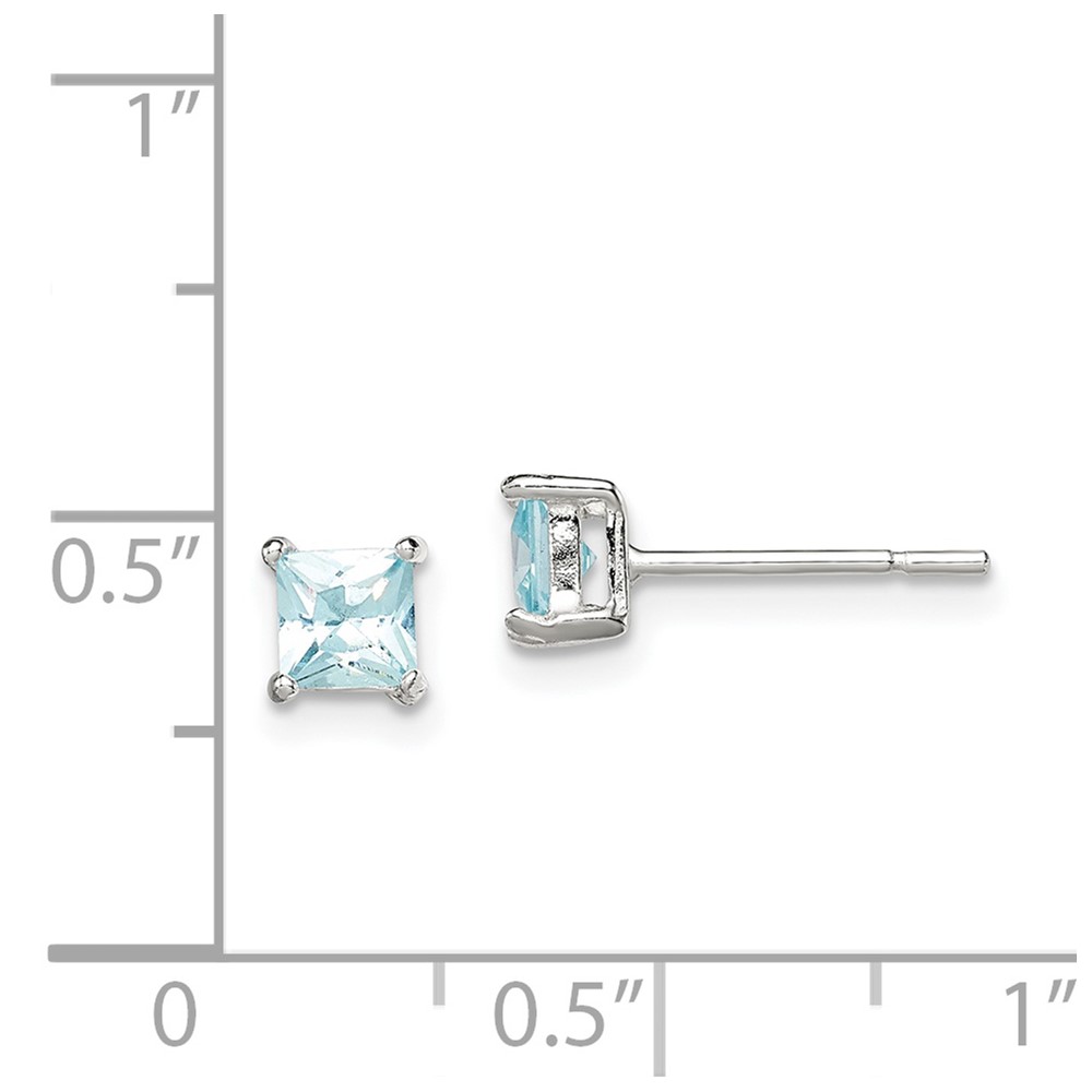 Sterling Silver Polished 4mm Square Light Blue CZ Stud Earrings (QE12372)