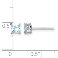 Sterling Silver Polished 4mm Square Light Blue CZ Stud Earrings view 4