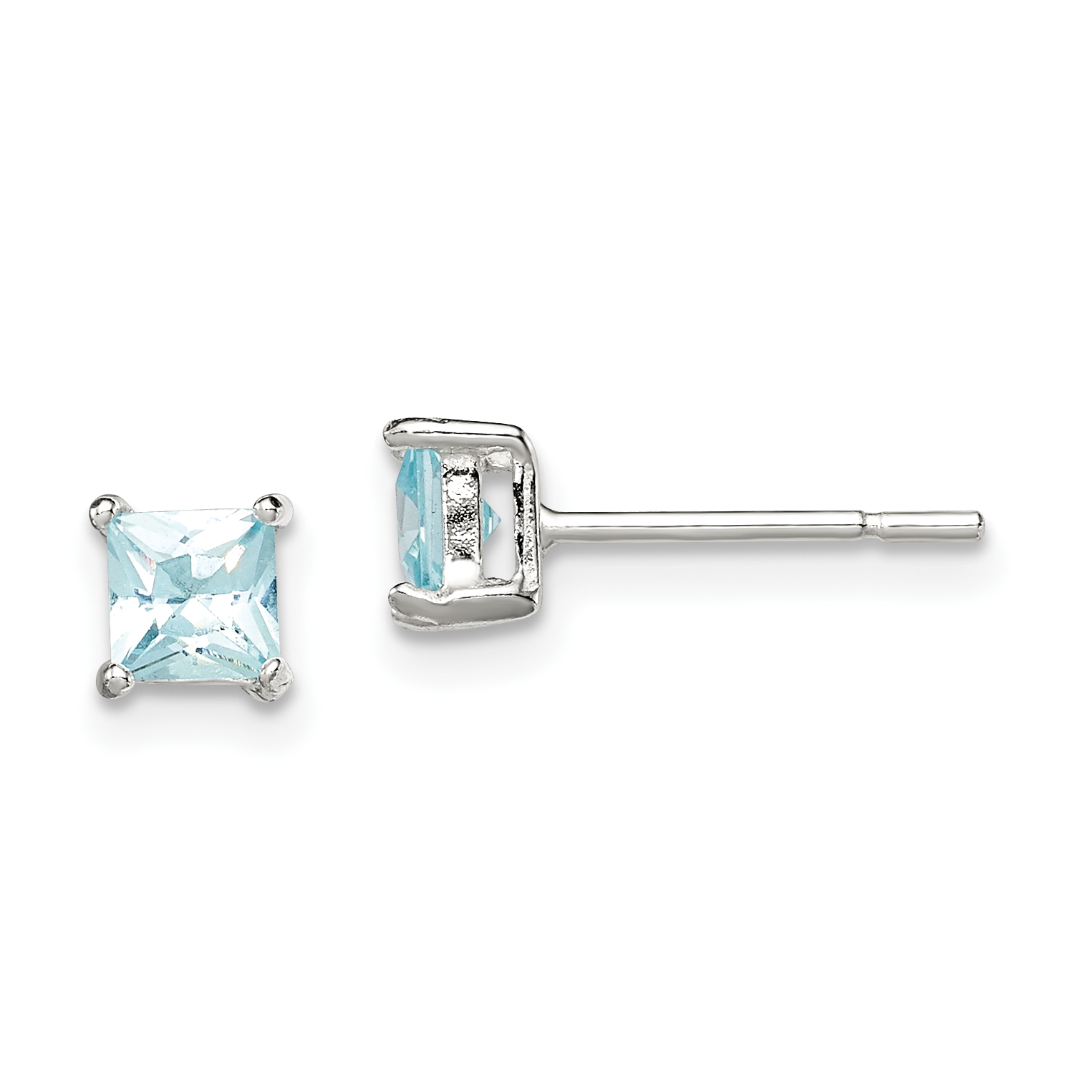 Sterling Silver Polished 4mm Square Light Blue CZ Stud Earrings (QE12372)