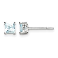 Sterling Silver Polished 4mm Square Light Blue CZ Stud Earrings view 1