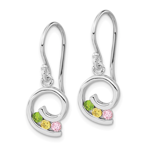 Sterling Silver Polished Green,Yellow & Pink CZ Swirl Dangle Earrings