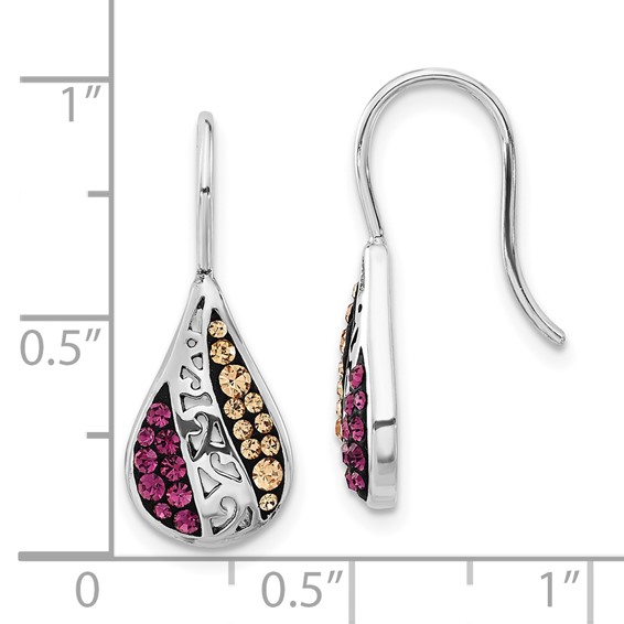 Sterling Silver Champagne & Purple Crystal Teardrop Dangle Earrings