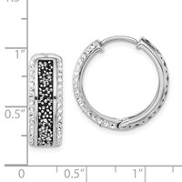 Sterling Silver Polished White & Black Crystal Hinged Round Hoop Earrings view 3