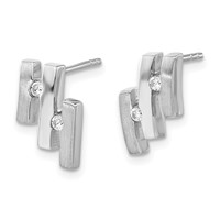 Sterling Silver Brushed and Polished CZ Post Earrings view 2