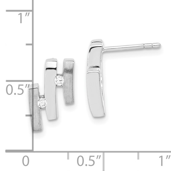 Sterling Silver Brushed And Polished CZ Post Earrings